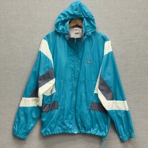 Vintage Nike Teal White Gray Colorblock Hooded Full Zip Windbreaker Jacket L